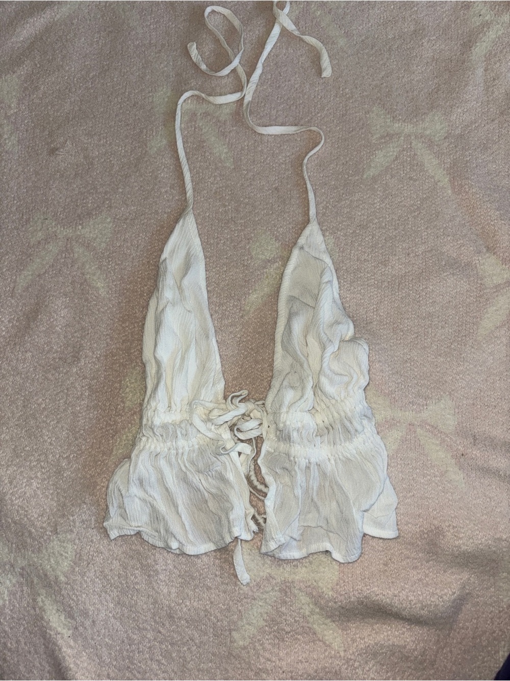 Garage White Halter Tie-Front Crop Top